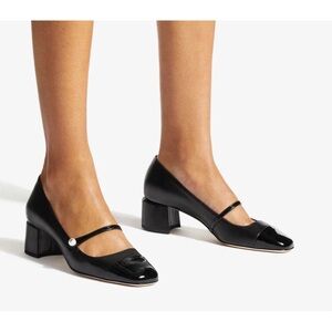 Jimmy Choo Black Mary Jane Elisa Cap Toe Chunk Heel Leather Shoes 39